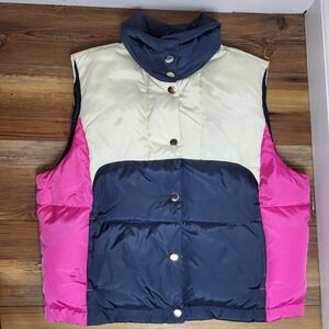 Moda International Vest Duck Down Fill Color block Navy Pink Gorpcore Preppy Med